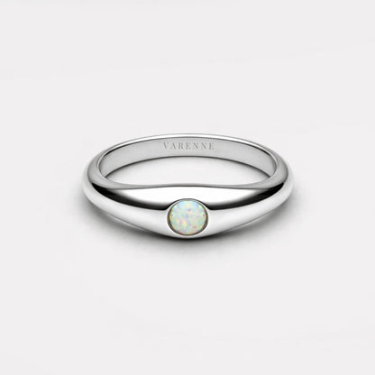 Round Opal Band Ring, 5 mm, Stainless Steel