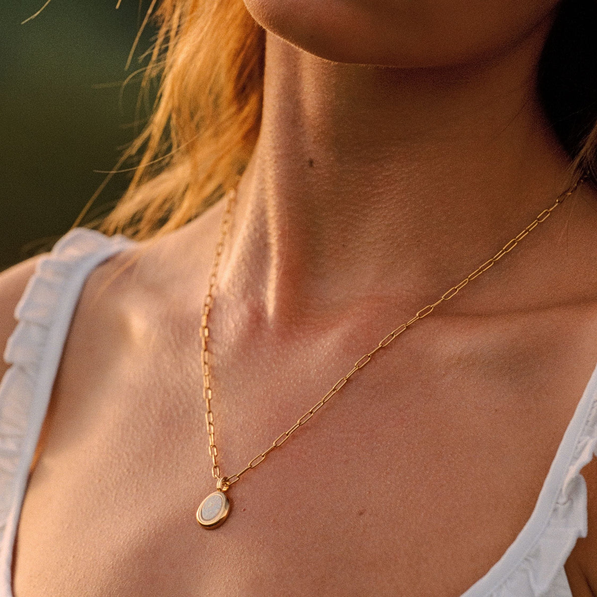Opal Bezel Paperclip Necklace — Aura