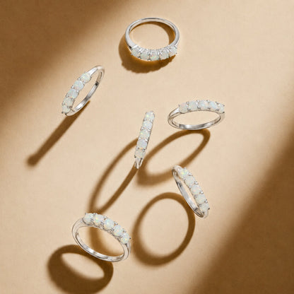Opal Row Band Ring, Stainless Steel