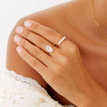 Opal Row Band Ring, Stainless Steel