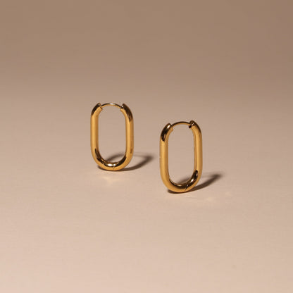 Elongated Oval Hoop Earrings, 15 × 24 mm