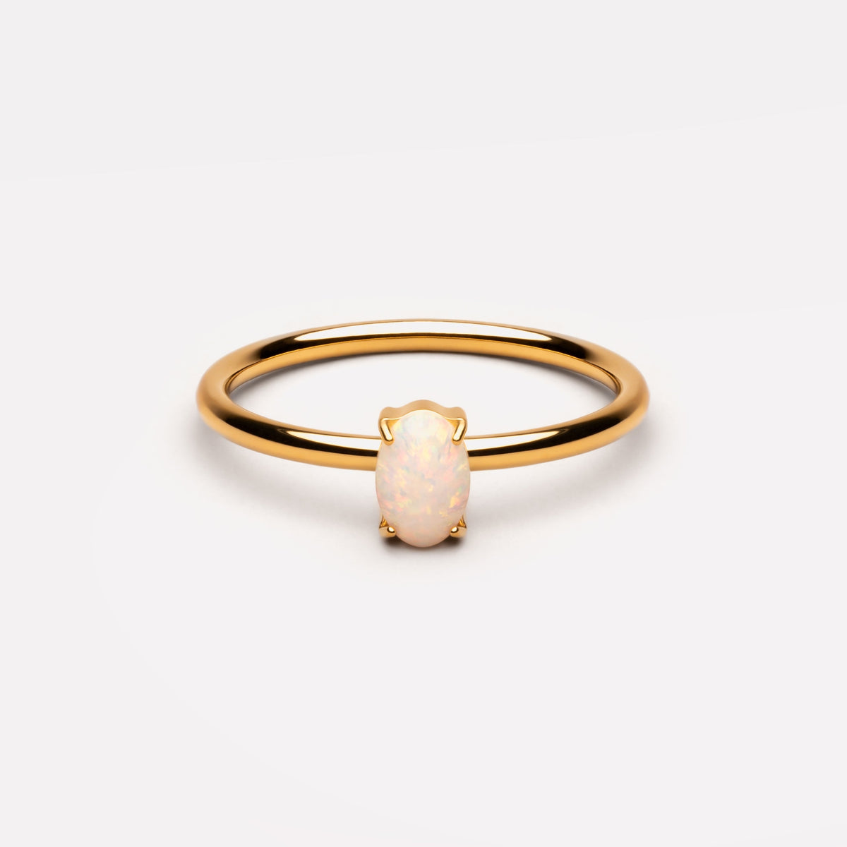 Oval White Opal Solitaire Ring, Steel