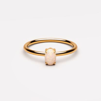 Oval White Opal Solitaire Ring, Steel