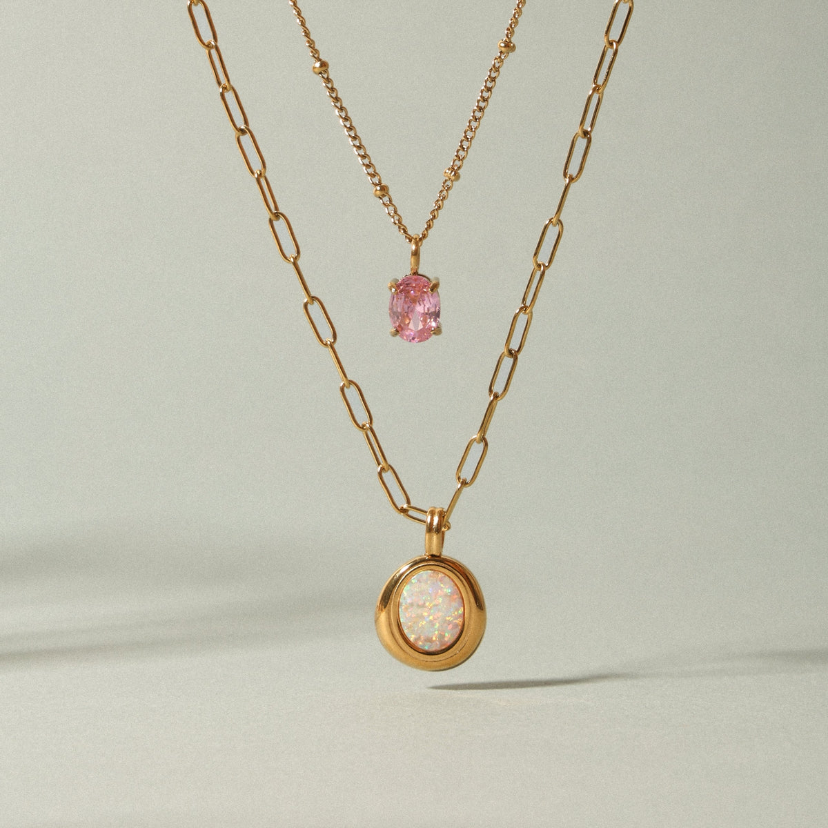 Opal Bezel Paperclip Necklace — Aura