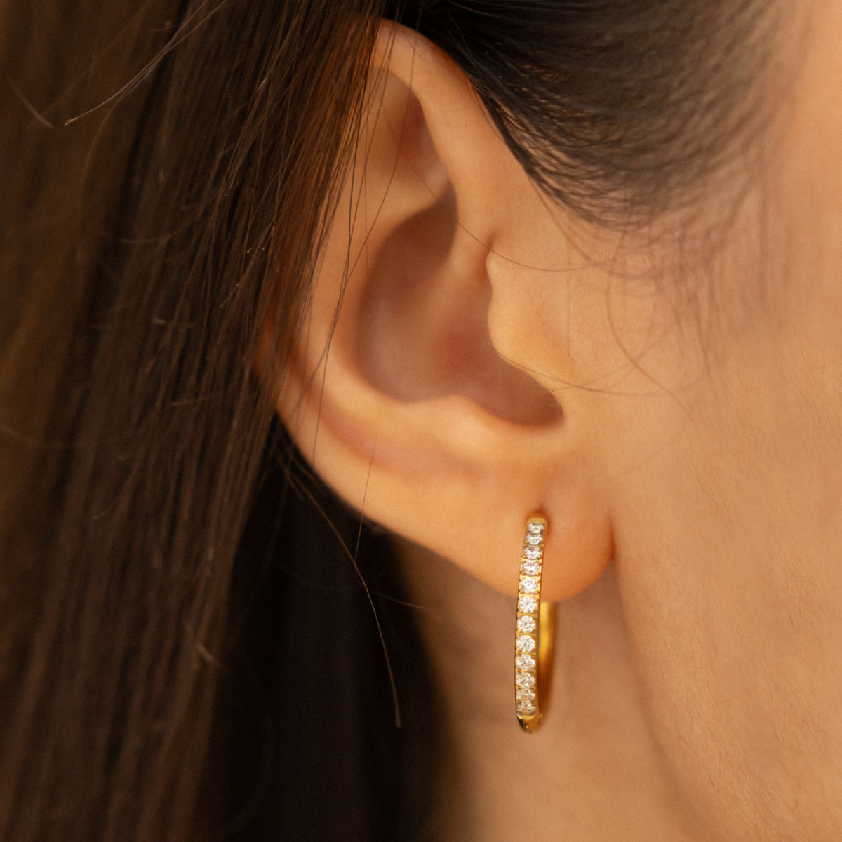 Pavé Cubic Zirconia Hoop Earrings, 16 mm