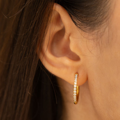 Pavé Cubic Zirconia Hoop Earrings, 16 mm