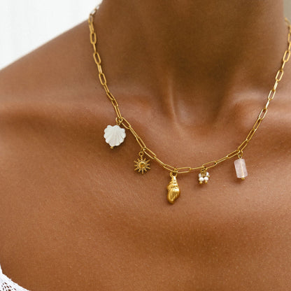 Shell Sun and Pearl Charm Necklace — Capri