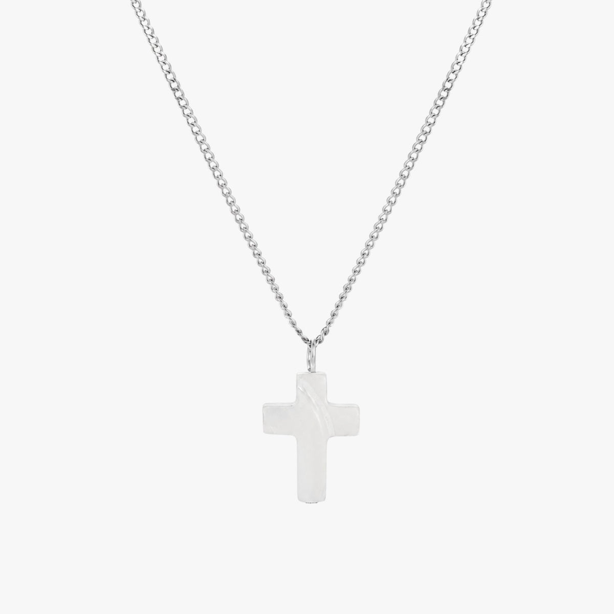 Mother-of-Pearl Cross Necklace, Stainless Steel