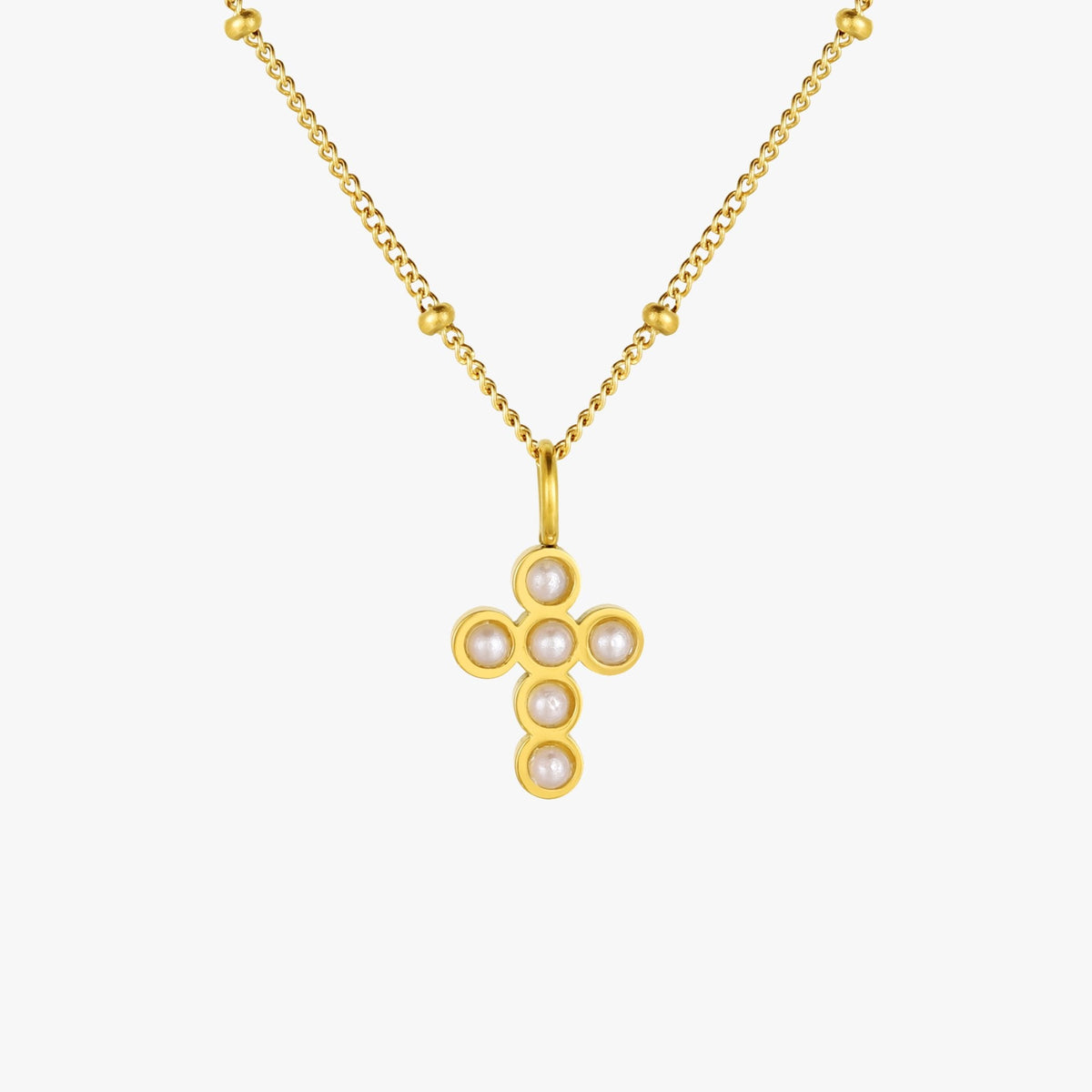 Glass Pearl Cross Necklace, 15 mm