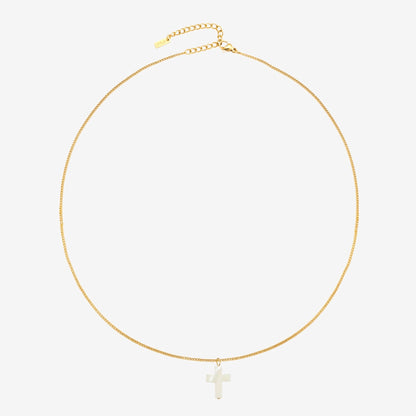 Mother-of-Pearl Cross Necklace, Stainless Steel