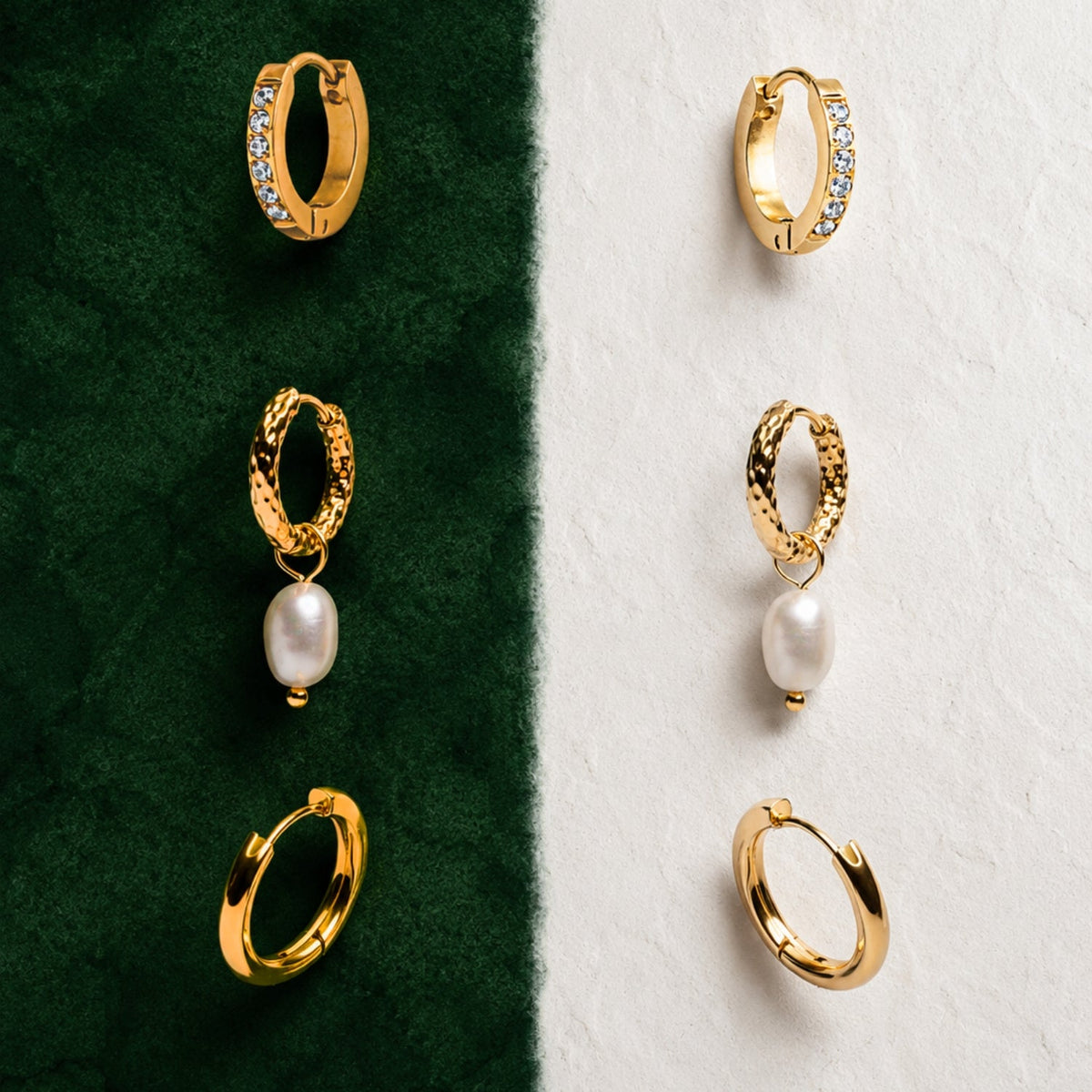 Hammered Pearl Hoop Earrings, 12 mm