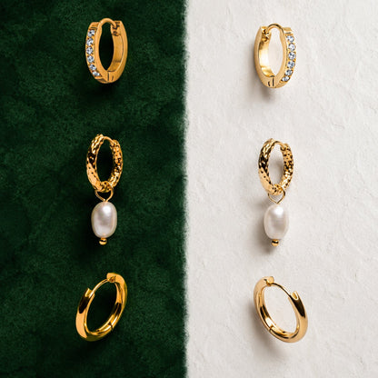 Hammered Pearl Hoop Earrings, 12 mm