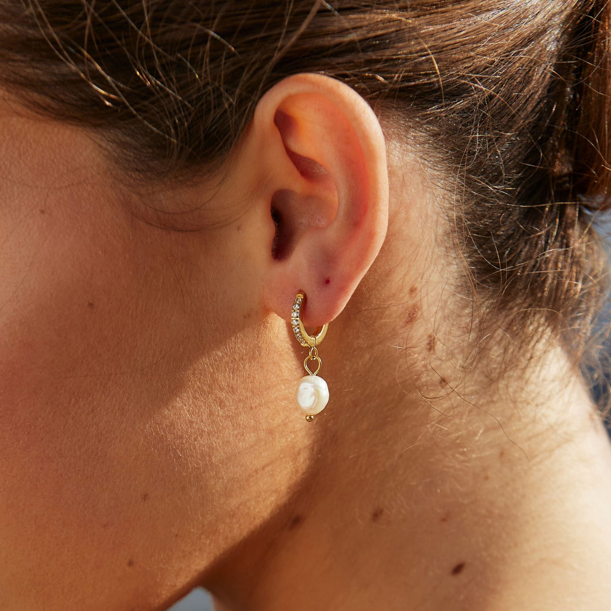 Freshwater Pearl Drop Hoop Earrings, 13 mm