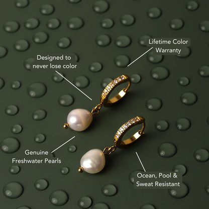 Freshwater Pearl Drop Hoop Earrings, 13 mm