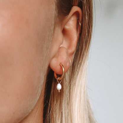 Freshwater Pearl Drop Huggies, 4 mm Pearls