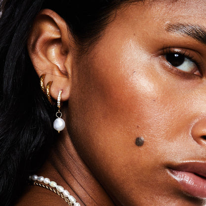 Freshwater Pearl Drop Hoop Earrings, 13 mm