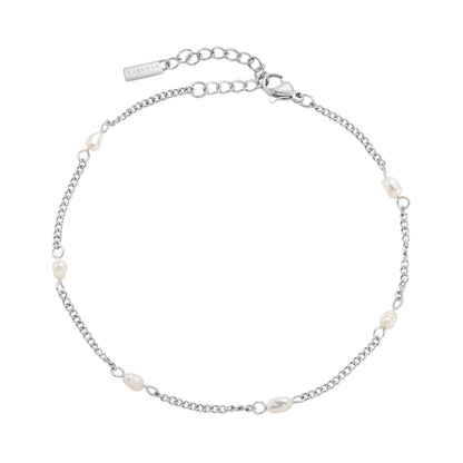 Freshwater Pearl Station Anklet, 3 mm Pearls