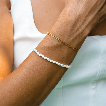 Freshwater Pearl Bracelet, 16–20 cm, Steel