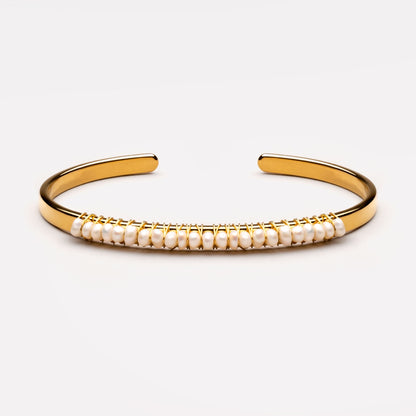 Freshwater Pearl Row Cuff Bracelet, Steel