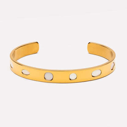 Mother of Pearl Dot Cuff Bracelet, Steel