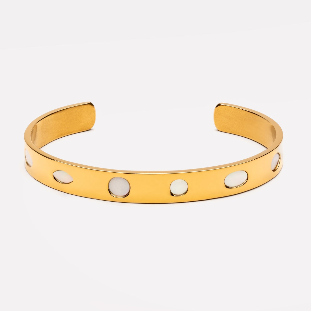 Mother of Pearl Dot Cuff Bracelet, Steel