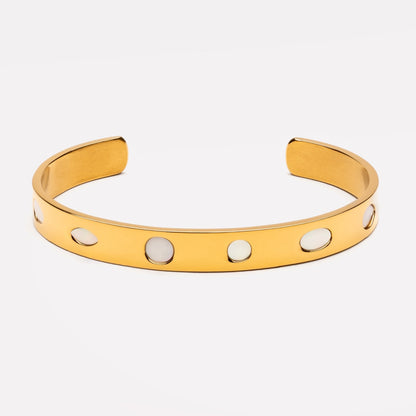 Mother of Pearl Dot Cuff Bracelet, Steel