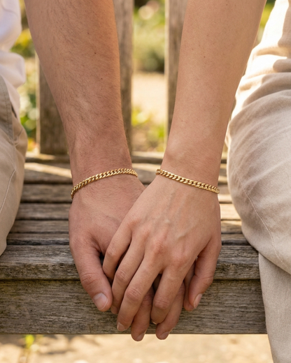 Men’s Permanent Couple Bracelet Set, 2 Pieces, Gold-Plated