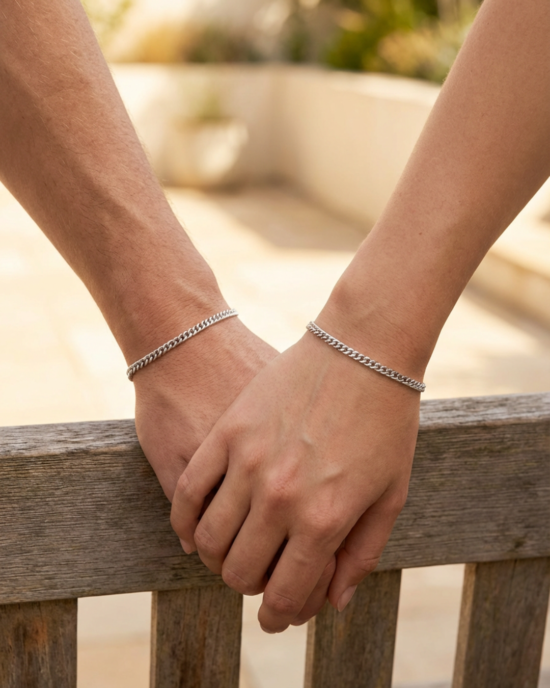 Men’s Permanent Couple Bracelet Set, 2 Pieces, Silver-Plated