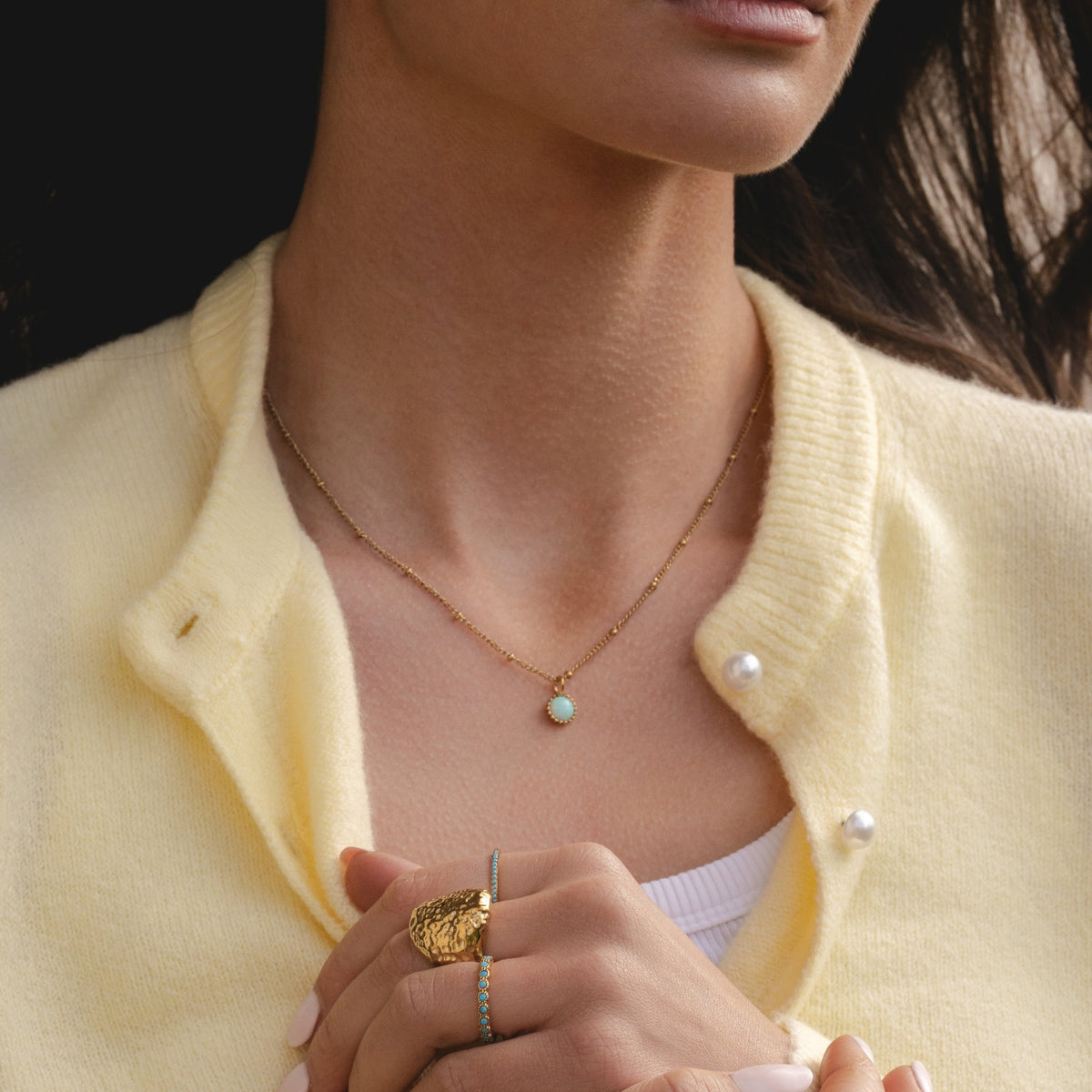 Round Mint Opal Pendant Necklace, 6 mm