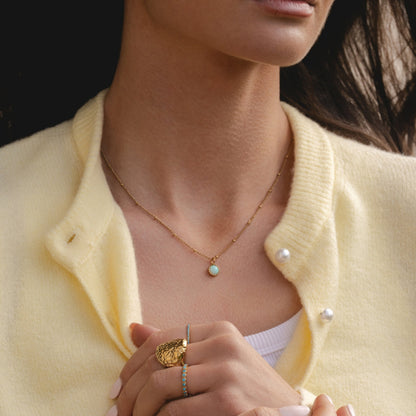 Round Mint Opal Pendant Necklace, 6 mm