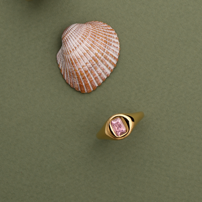 Pink Zircon Signet Ring, 4 × 6 mm — Rosé