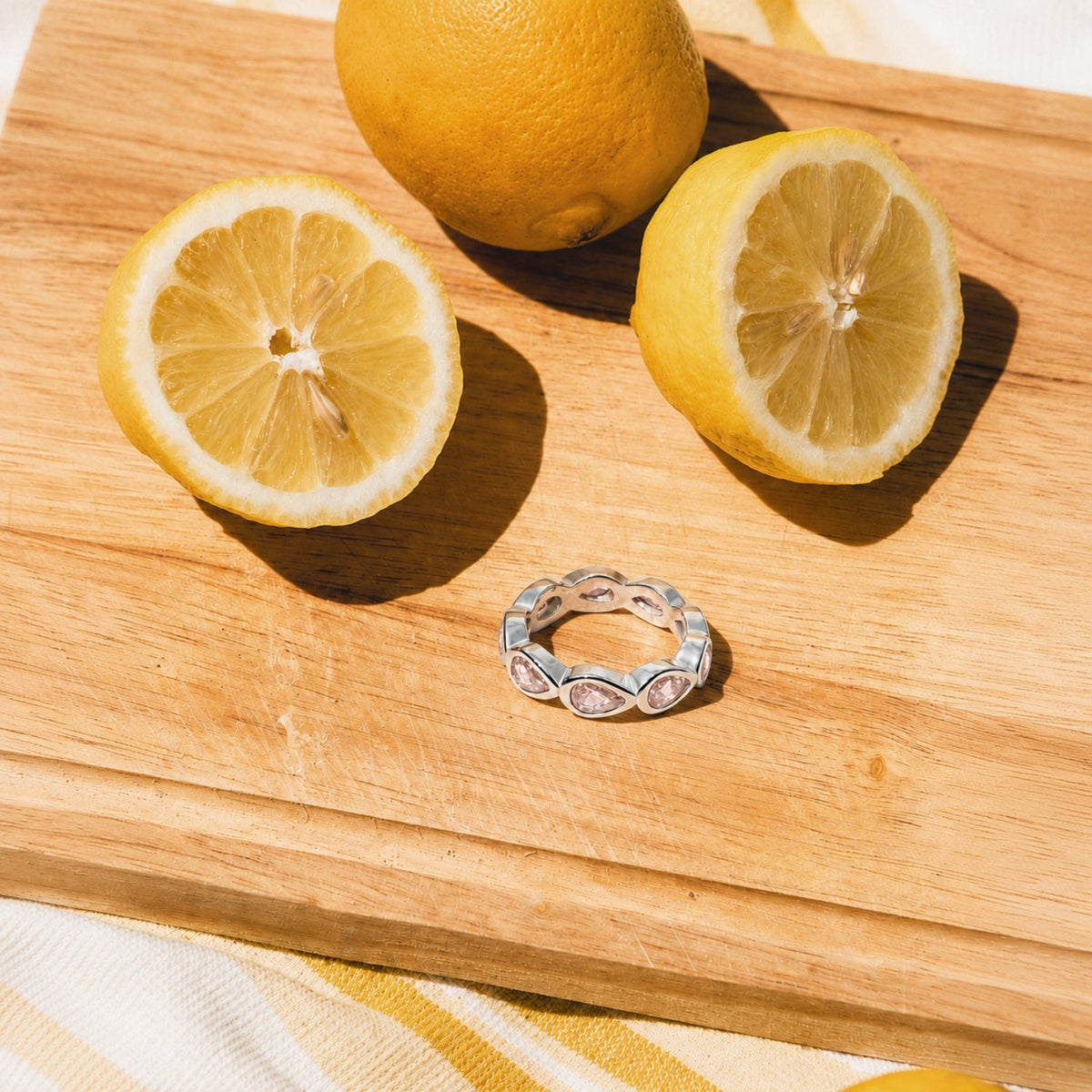Pink Zircon Teardrop Eternity Ring — Peony
