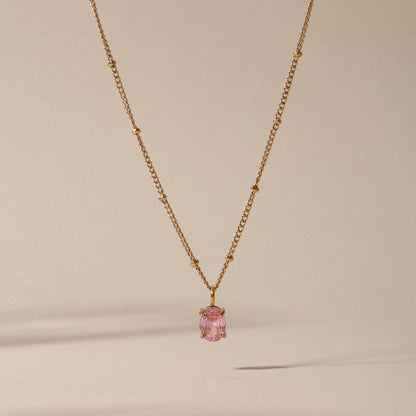 Oval Pink Cubic Zirconia Necklace — Rose