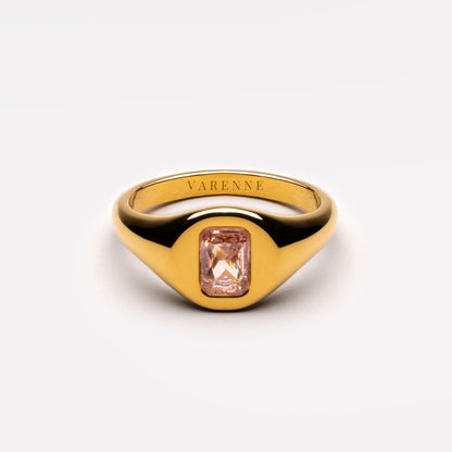 Pink Zircon Signet Ring, 4 × 6 mm — Rosé