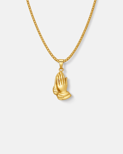 Praying Hands Pendant Necklace, Gold-Plated Steel