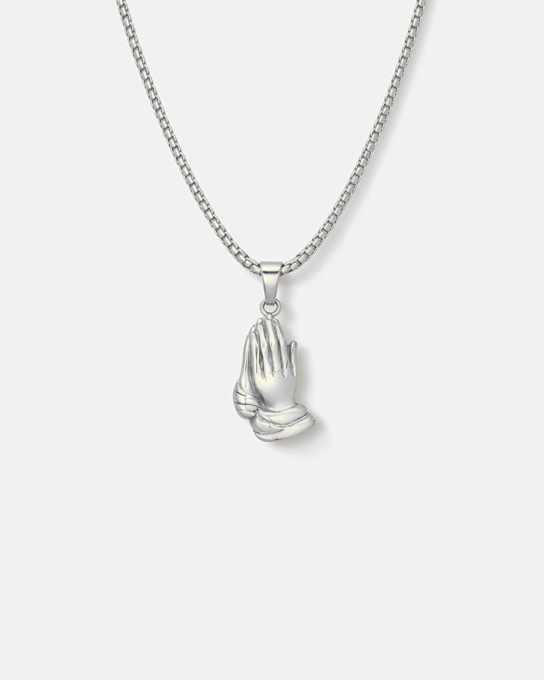 Praying Hands Pendant Necklace, Silver-Plated Steel