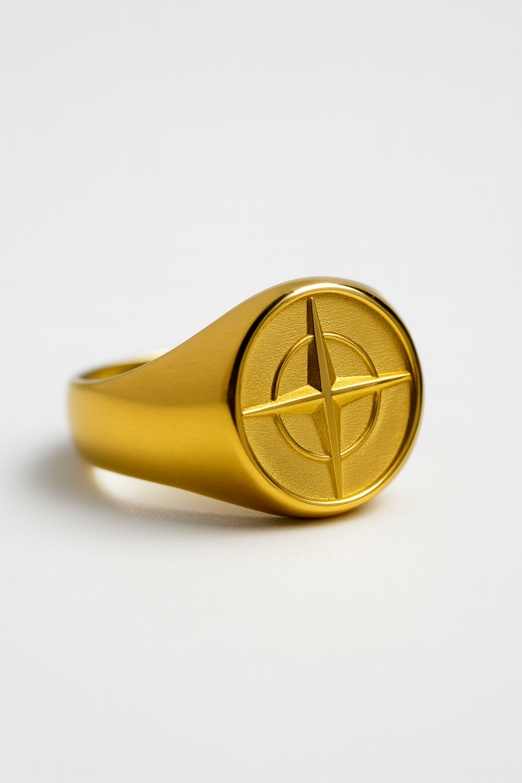 Men’s Compass Signet Ring, Gold PVD Finish, US 7–12