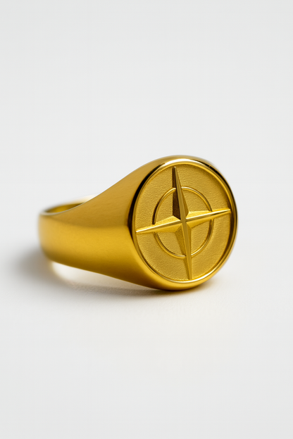 Men’s Compass Signet Ring, Gold PVD Finish, US 7–12