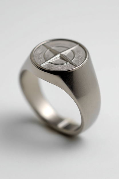 Men’s Compass Signet Ring, Silver-Tone, US 7–12