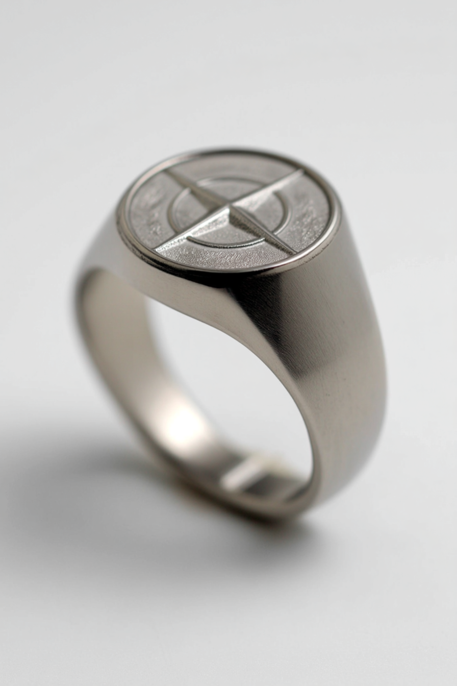 Men’s Compass Signet Ring, Silver-Tone, US 7–12