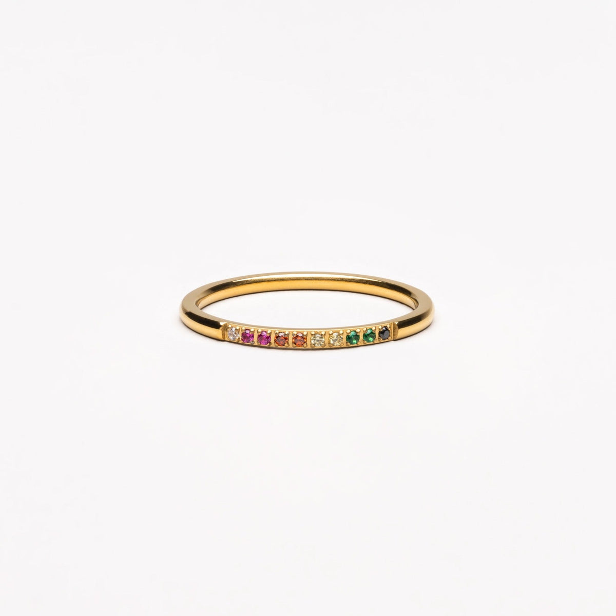 Rainbow Zircon Band Ring — Golden Hour
