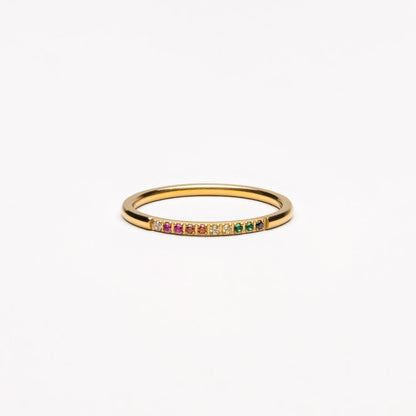 Rainbow Zircon Band Ring — Golden Hour