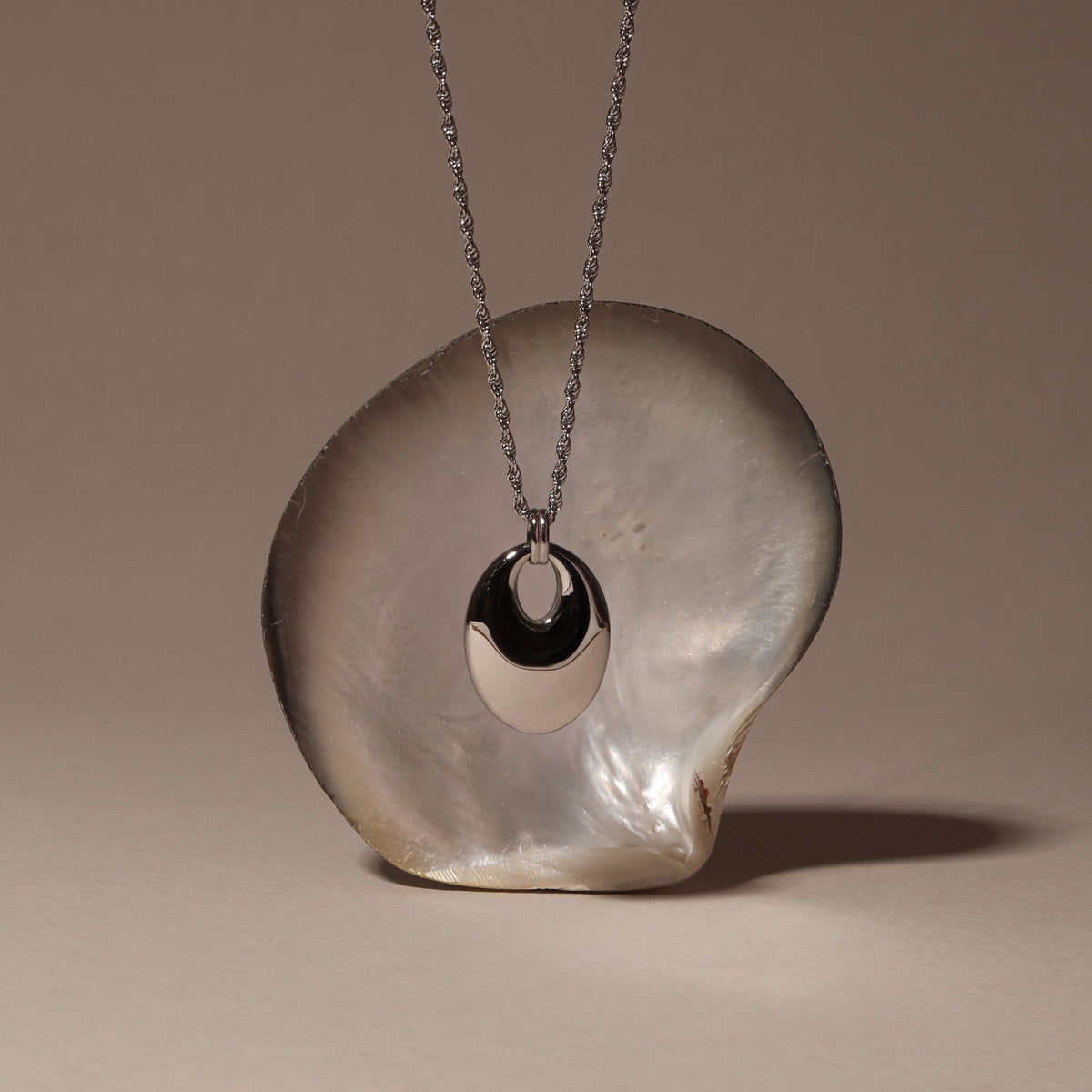 Oval Open Pendant Necklace, Stainless Steel — Reverie