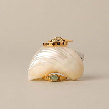 Green Jade Stone Ring, Steel — Oasis