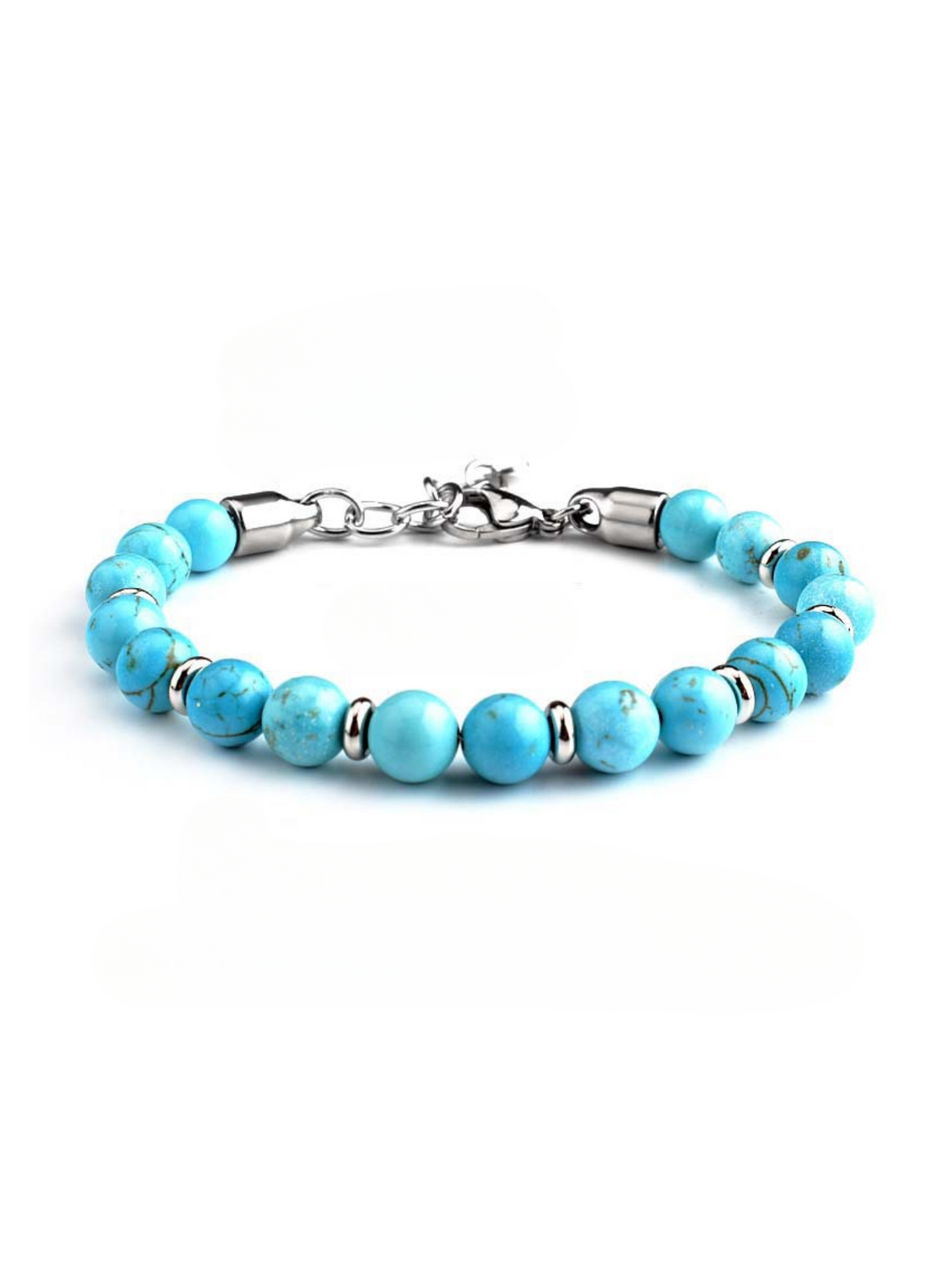 Men’s Turquoise Bead Bracelet, 8 mm, Stainless Steel Clasp
