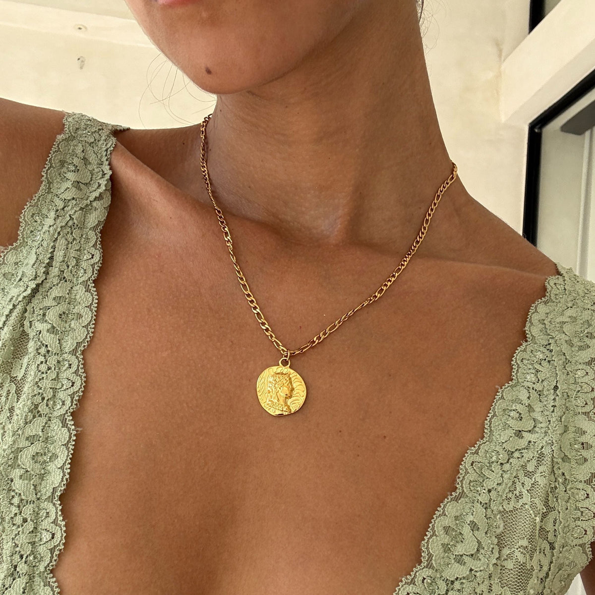 Roman Coin Pendant Necklace, Steel — Roma