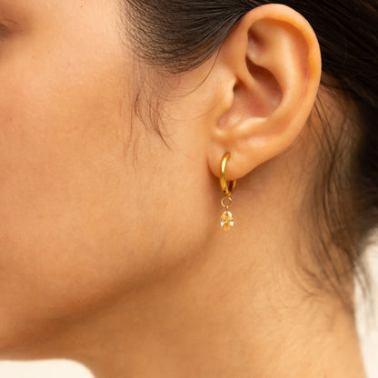 Oval Rose-Tone Stone Drop Hoop Earrings