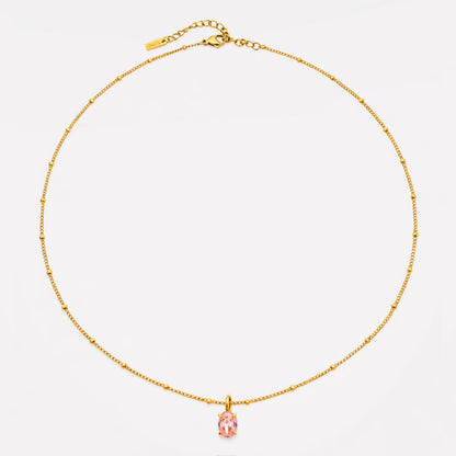Oval Pink Cubic Zirconia Necklace — Rose