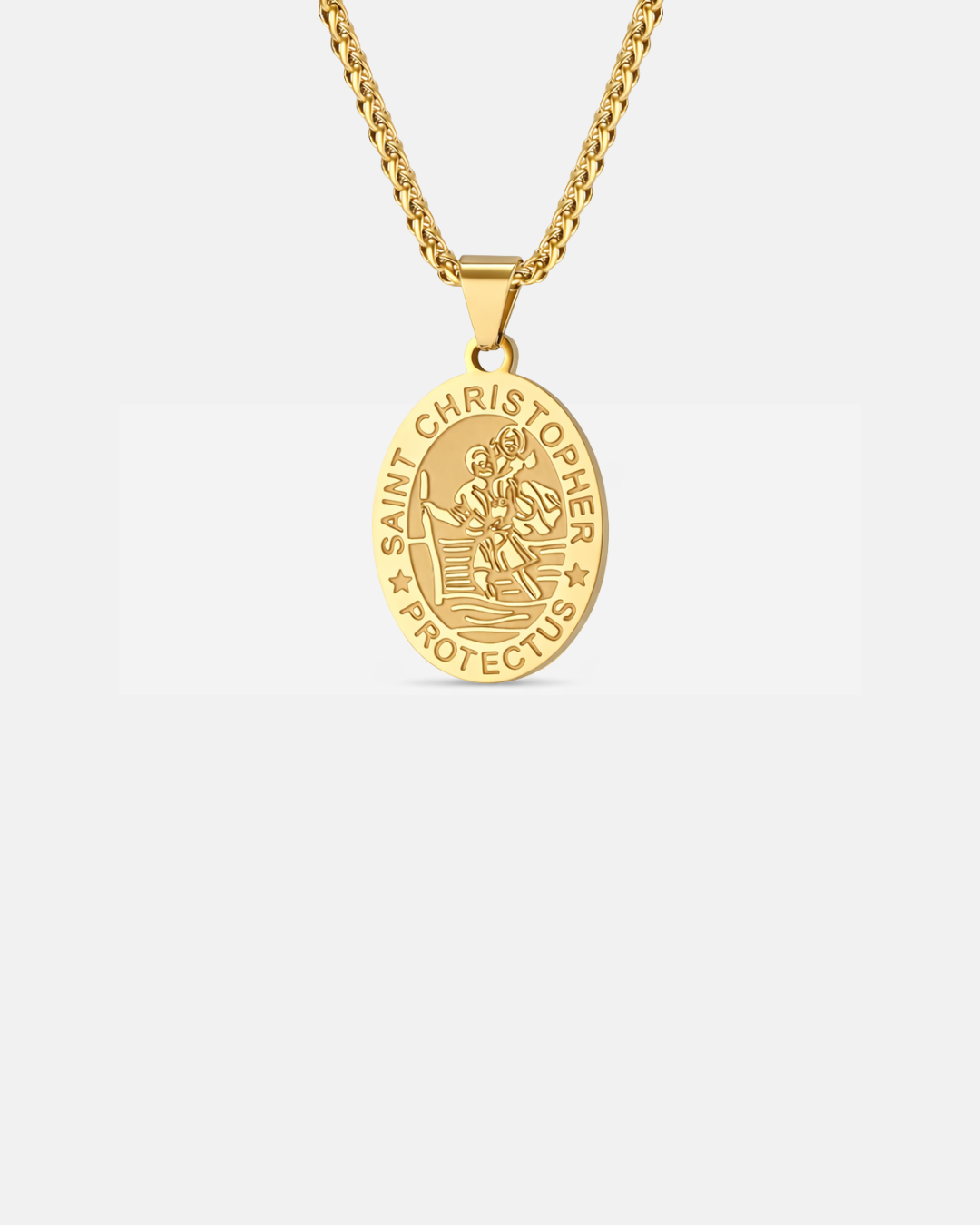 Men’s Saint Christopher Medallion Rope Necklace, Gold-Plated Steel