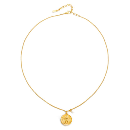 Saint Christopher Coin Necklace with Pearl